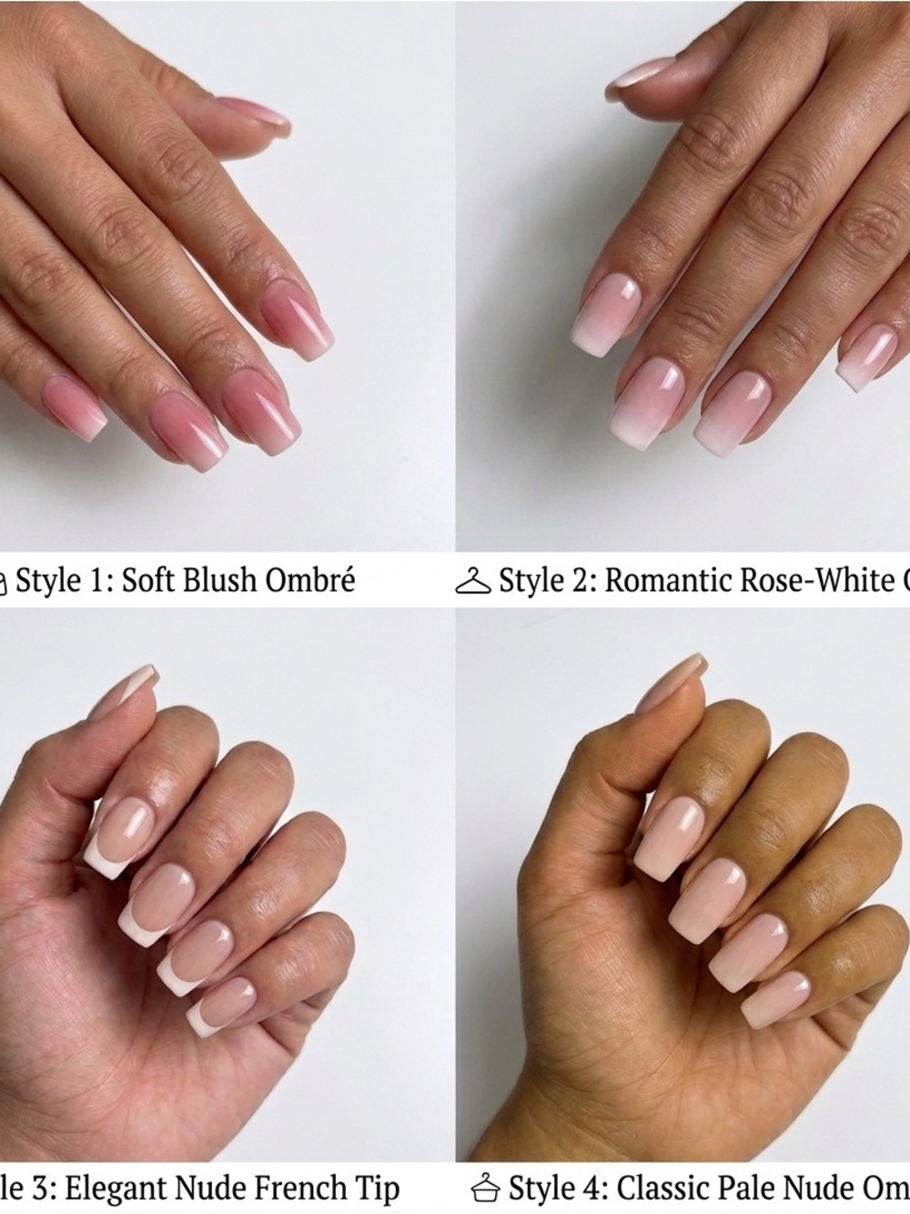 Lot of 4 Packs Classic Press-On Nails - French Tip & Nude Ombré Natural Styles